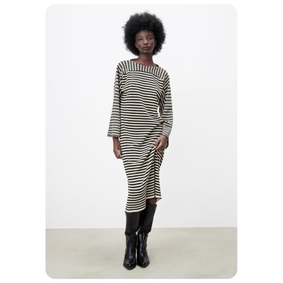 Zara Dresses & Skirts - !! Zara Extra Soft Knit Wool Stripe Long Sleeve Dress sz M 100% wool